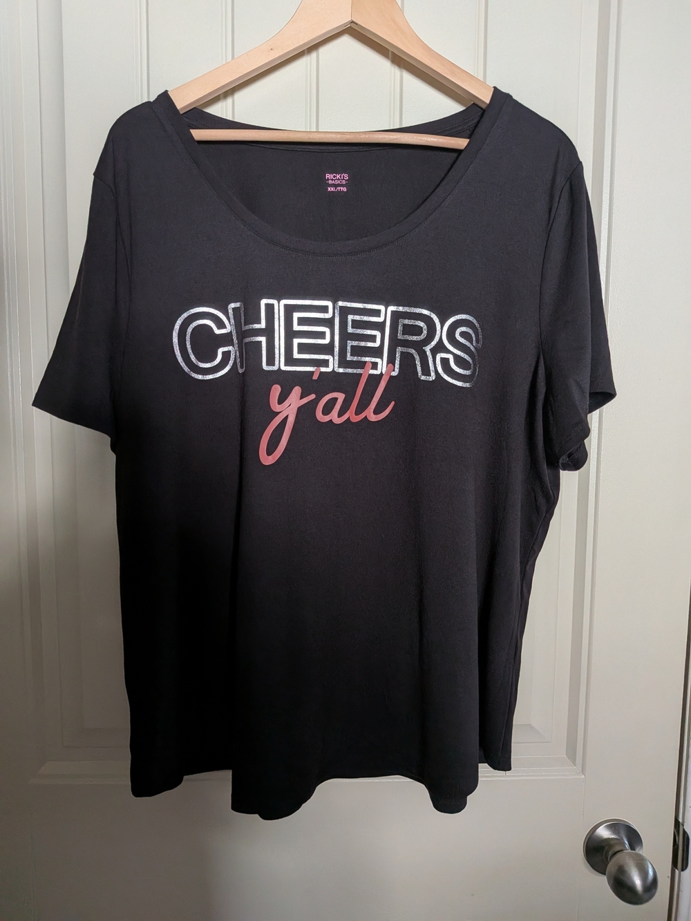 NWOT Black Tee with Silver CHEERS and Pink 'y'all'